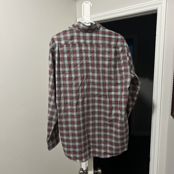 LL Bean Shirt Mens Medium Gray Red Flannel Button Up Traditional Fit Long Sleeve - Picture 3 of 5